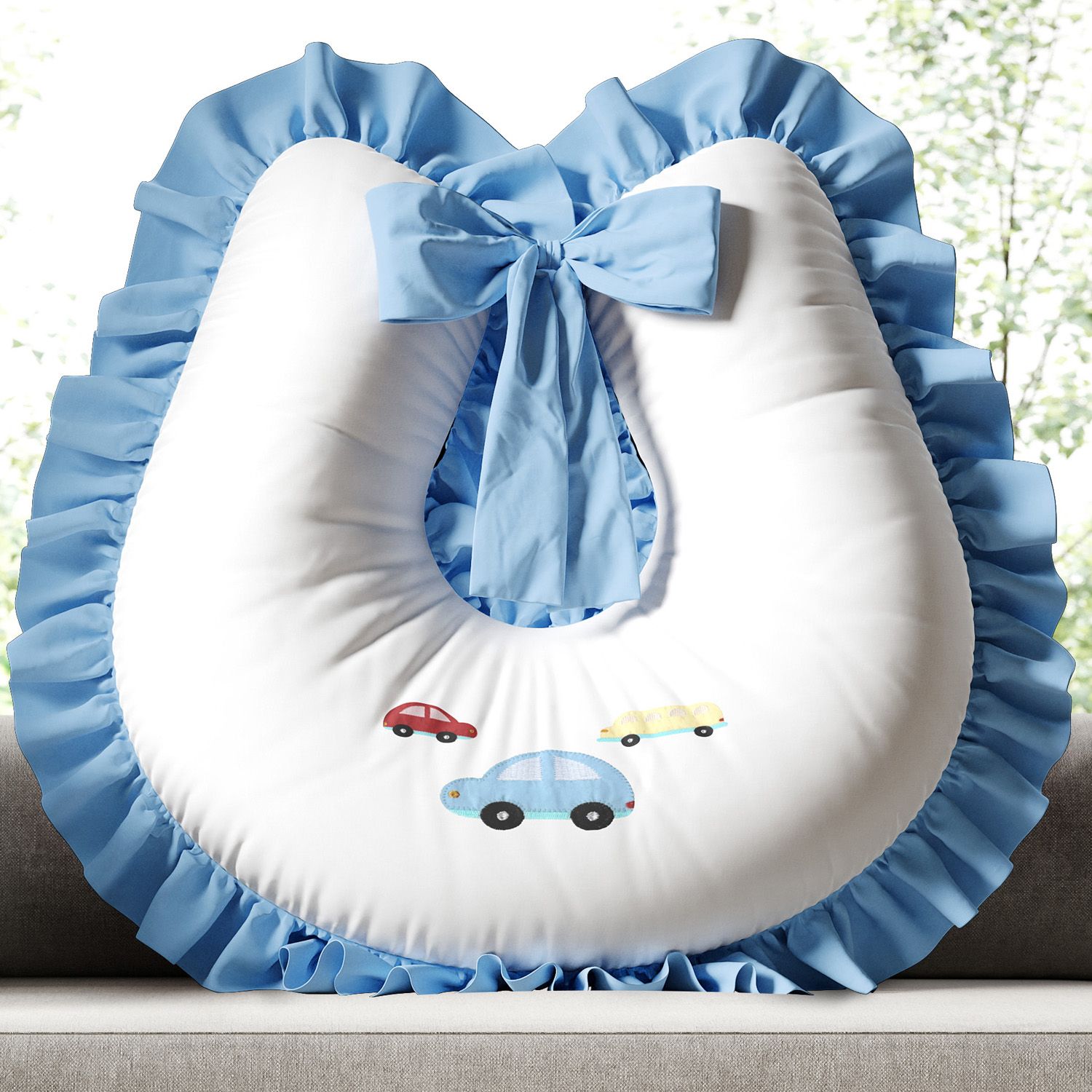 Almofada Amamentação Carrinhos e Ônibus Azul