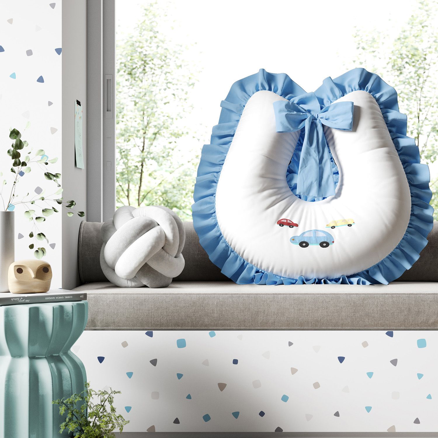 Almofada Amamentação Carrinhos e Ônibus Azul