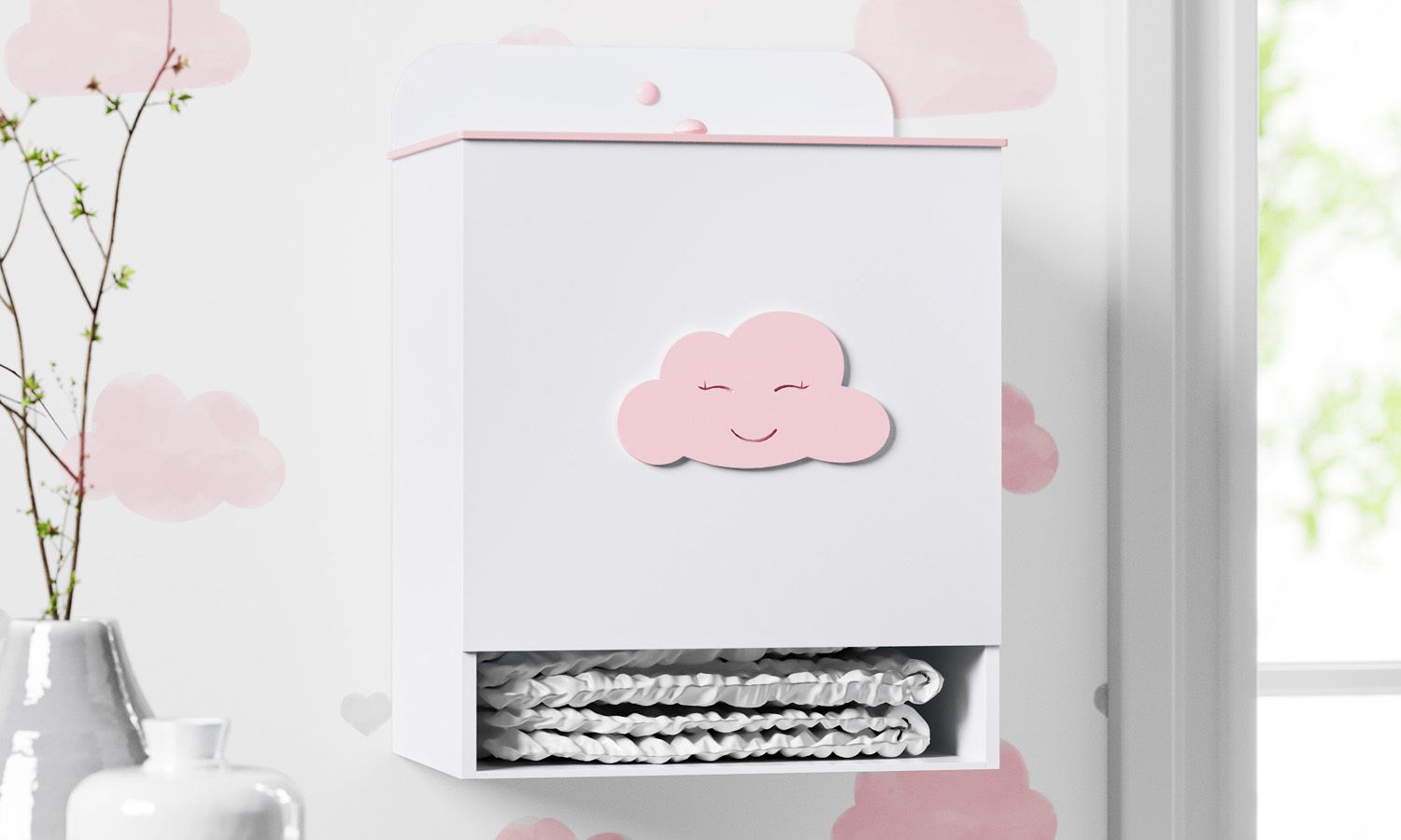 Porta Fraldas Nuvem Rosa