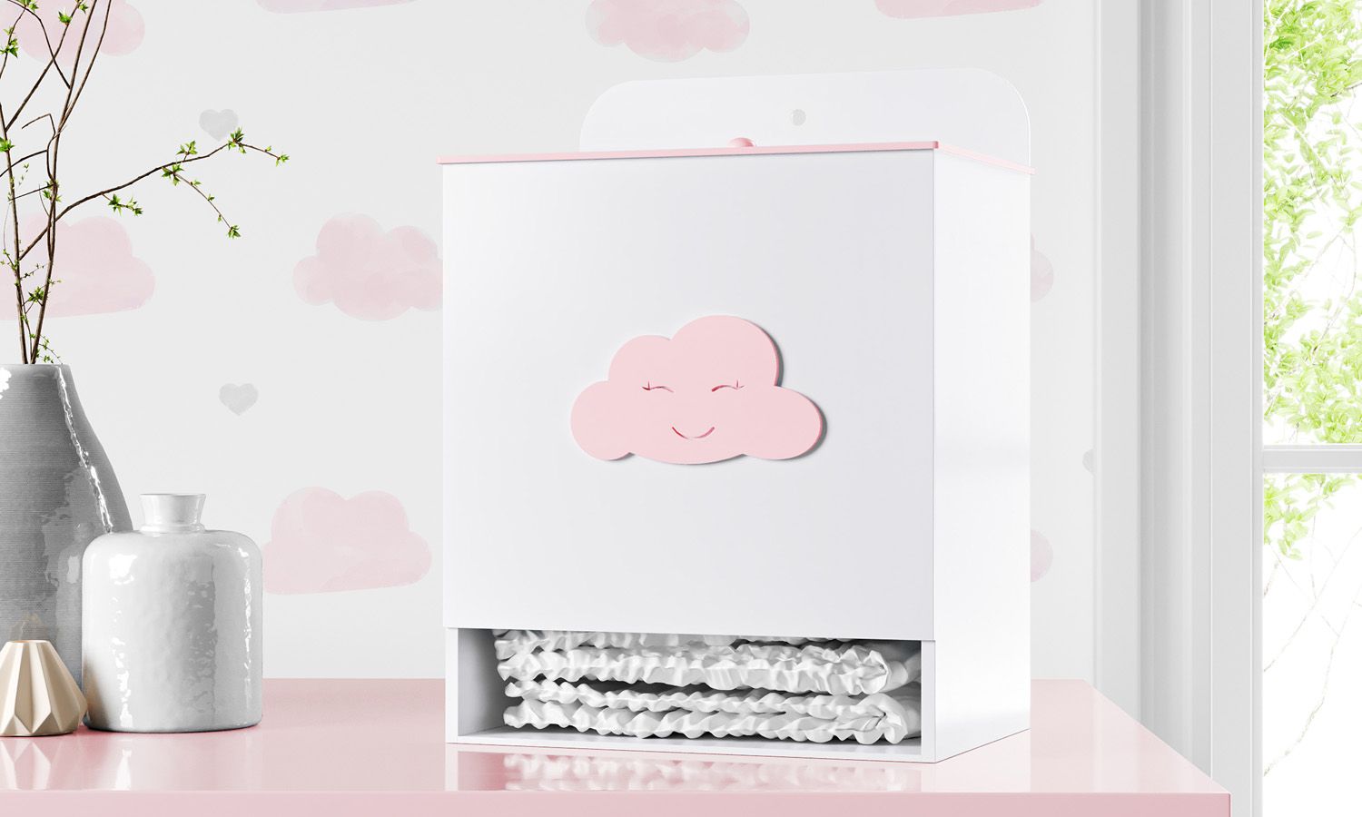 Porta Fraldas Nuvem Rosa