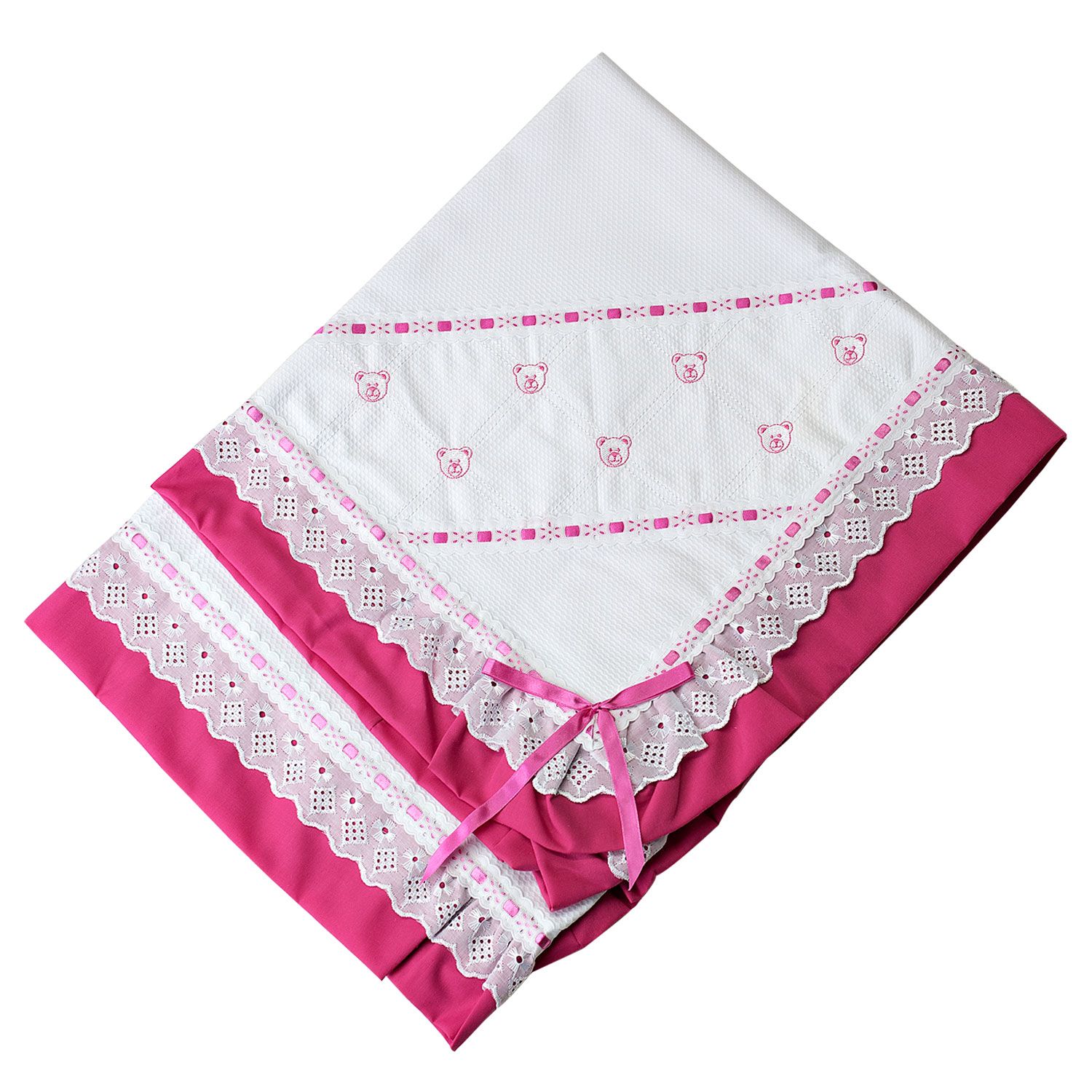 Manta Piquet Ursinhos Baby Rosa 75cm