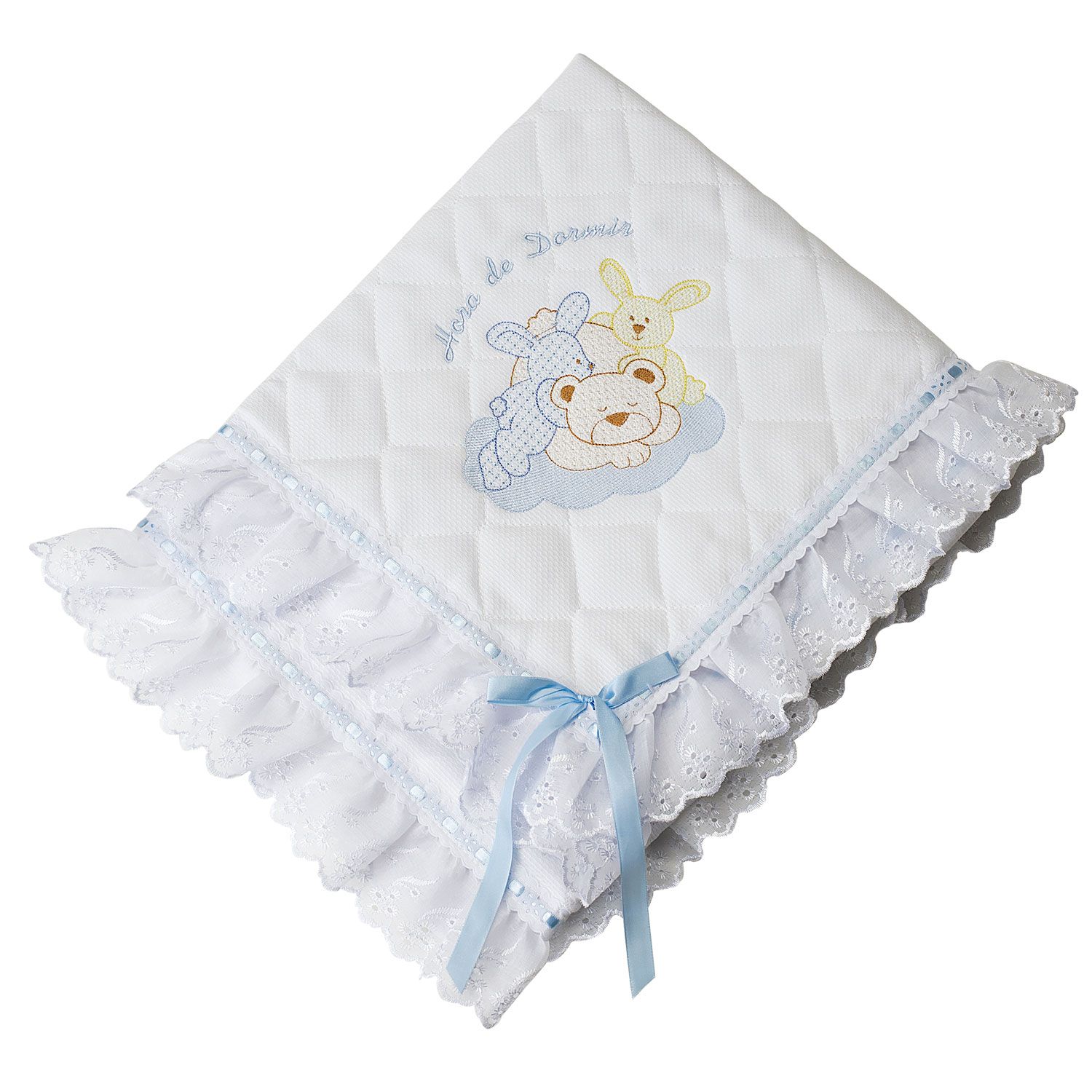 Manta Piquet Ursinho Dorminhoco Azul 75cm
