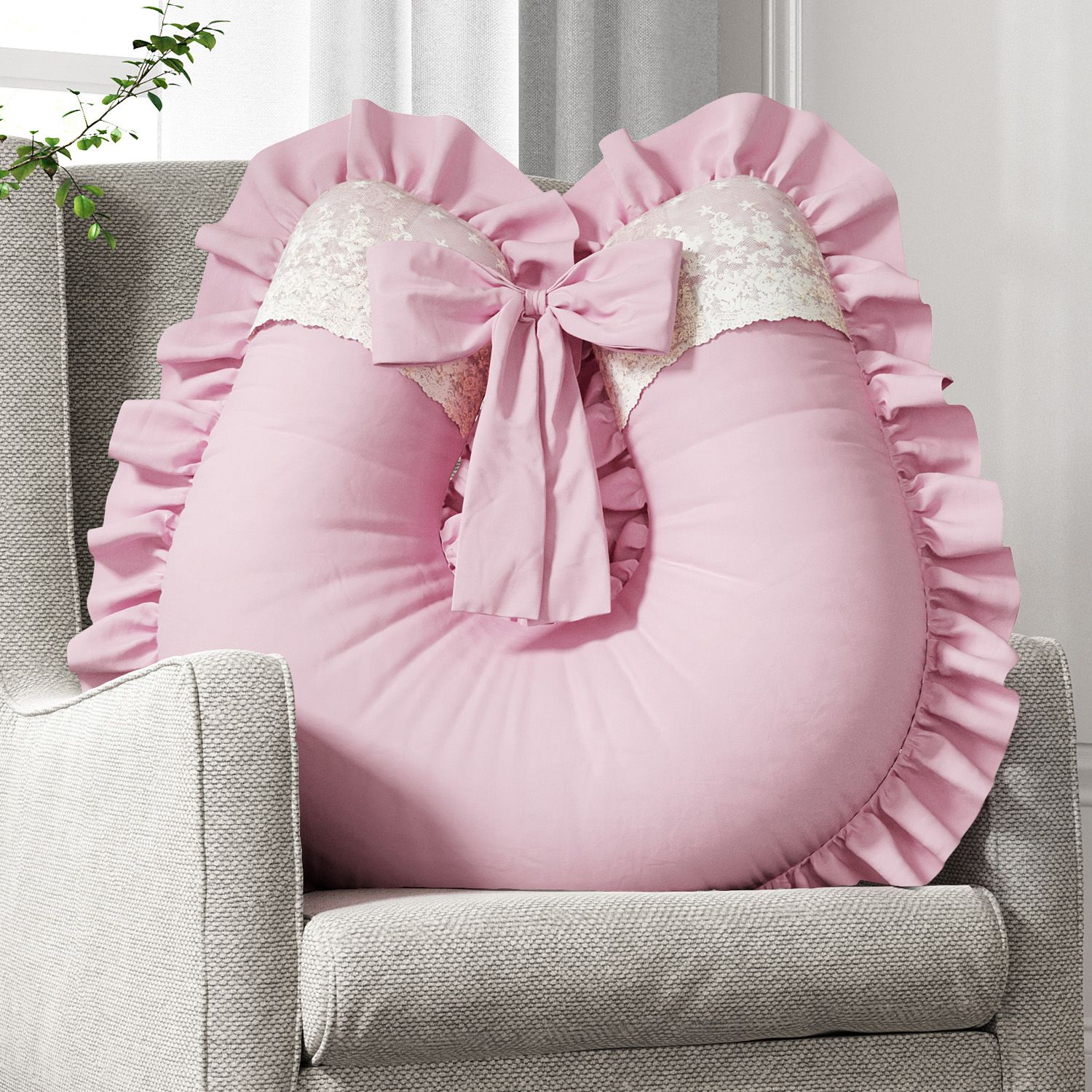 Almofada Amamentação Renda Rosa e Bege