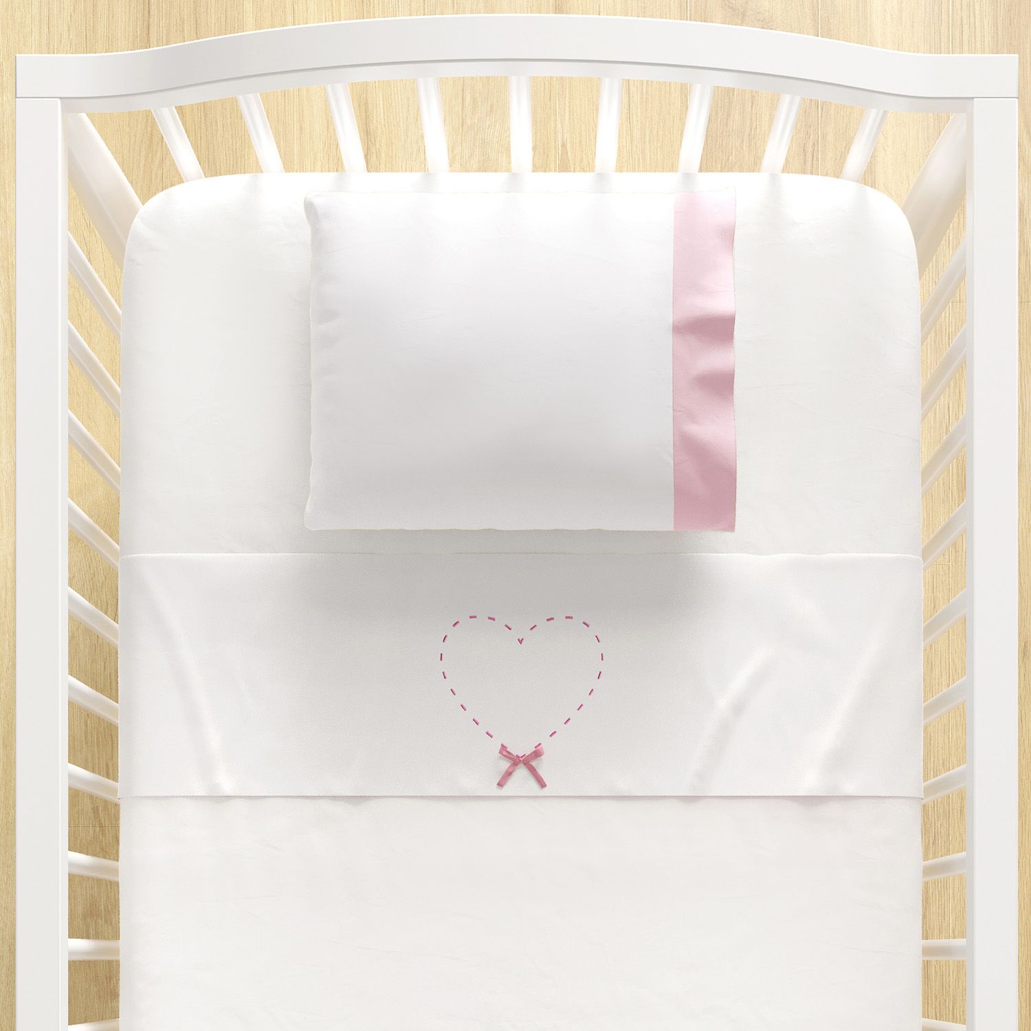 Jogo de Lençol Berço Bordado Coração 3 peças