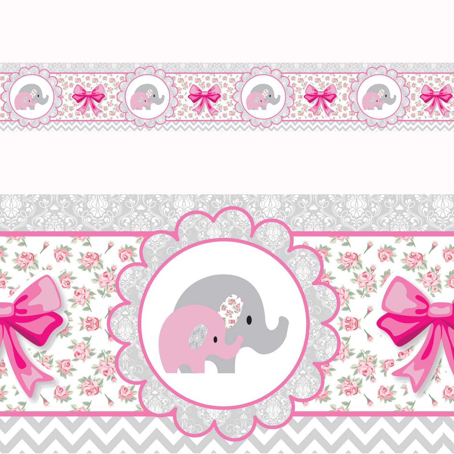 Faixa Adesiva de Parede Elefantinhos Rosa