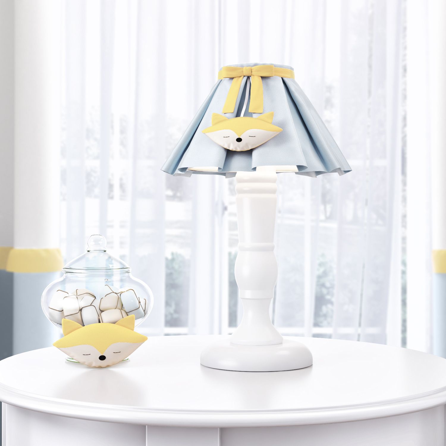 Abajur Madeira Raposinha Azul e Laranja