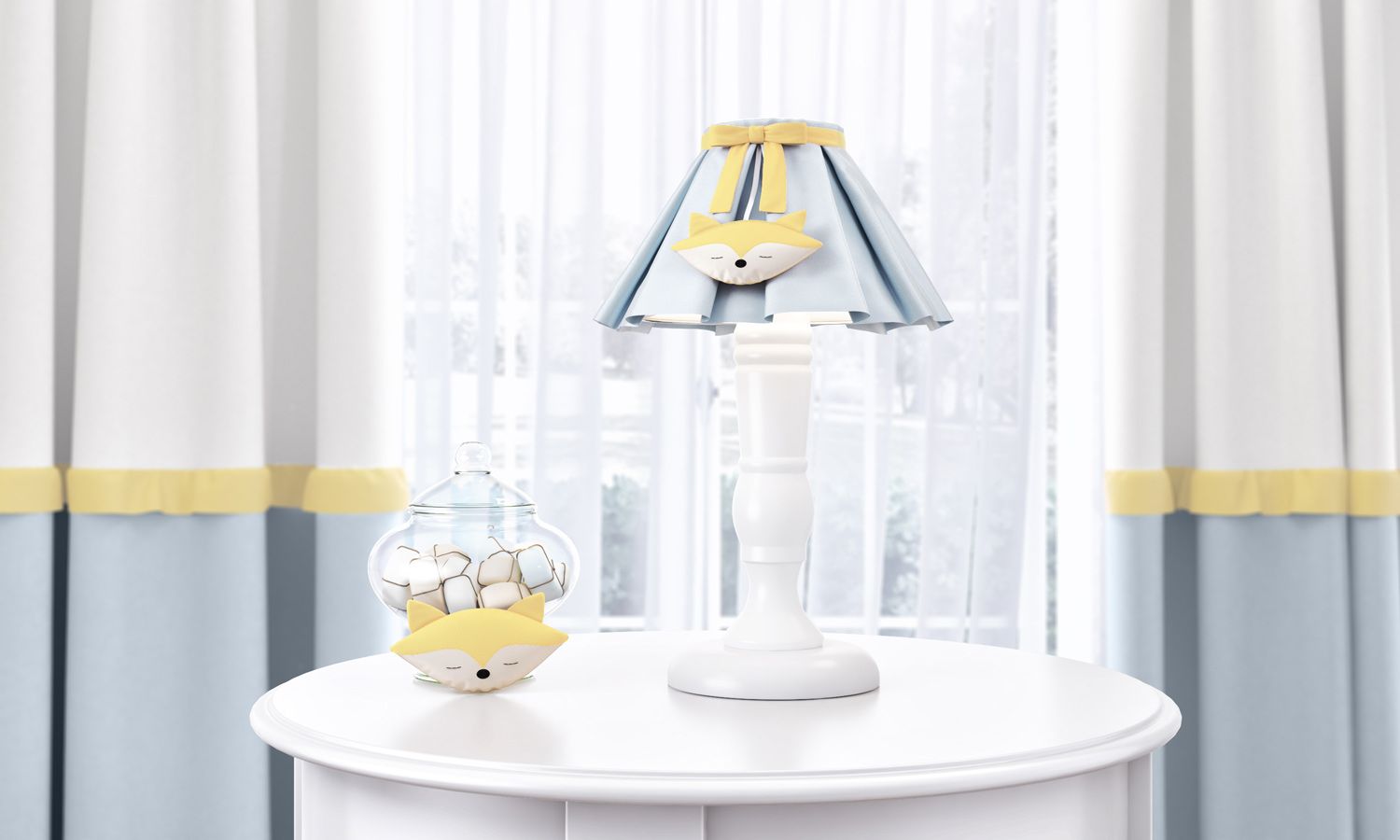 Abajur Madeira Raposinha Azul e Laranja