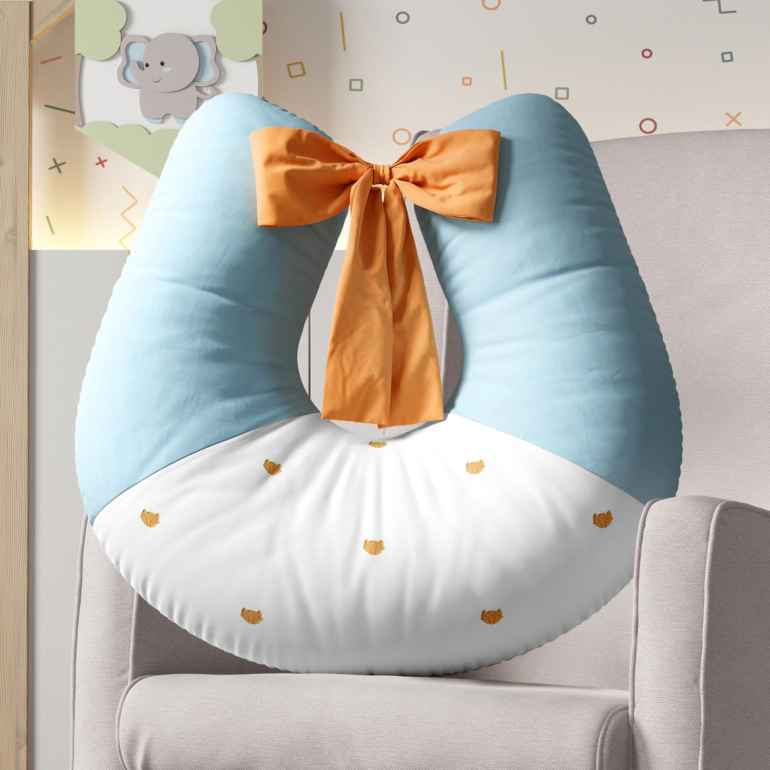 Almofada Amamentação Raposinha Azul e Amarelo