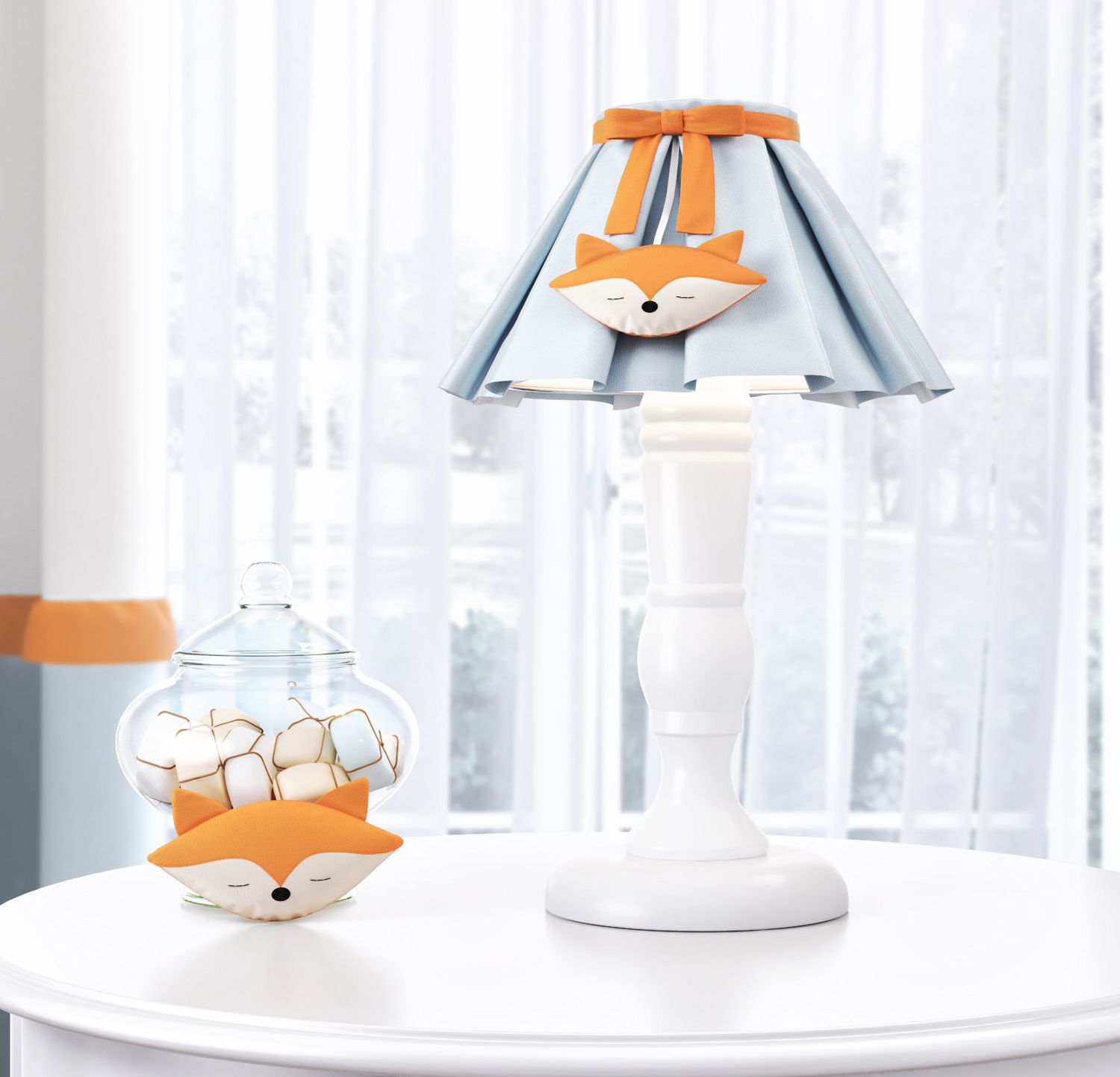 Abajur Madeira Raposinha Azul e Laranja