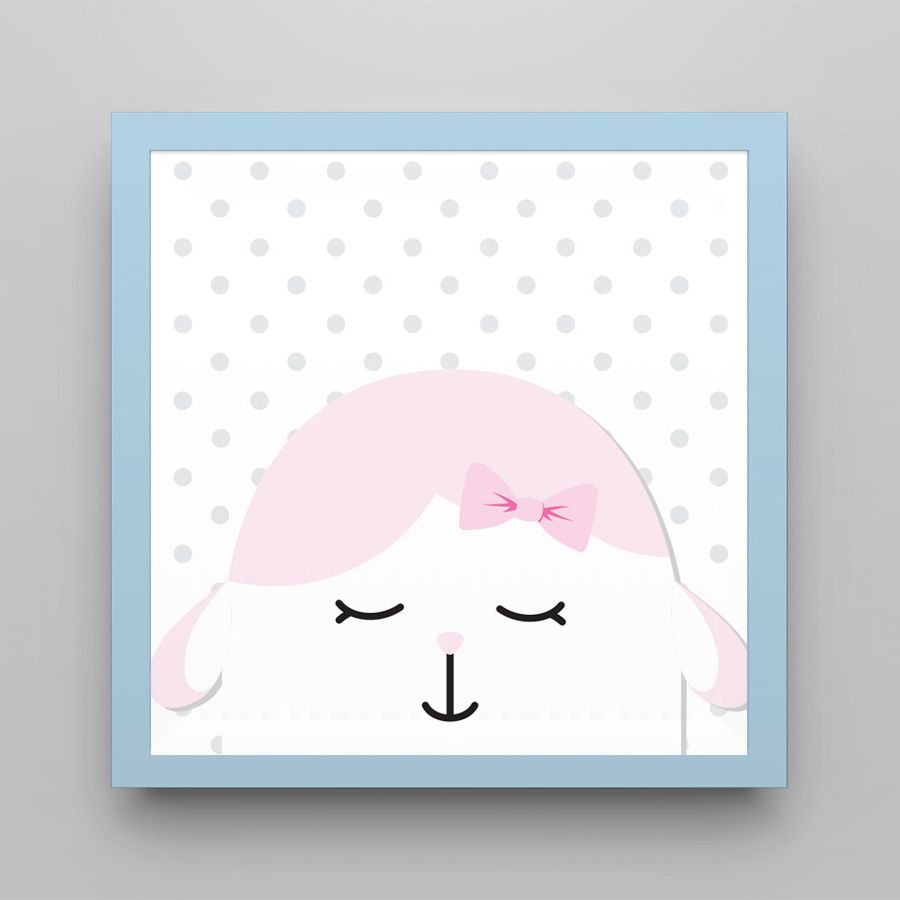 Quadro Amiguinha Ovelhinha Rosa/Azul Bebê 38cm