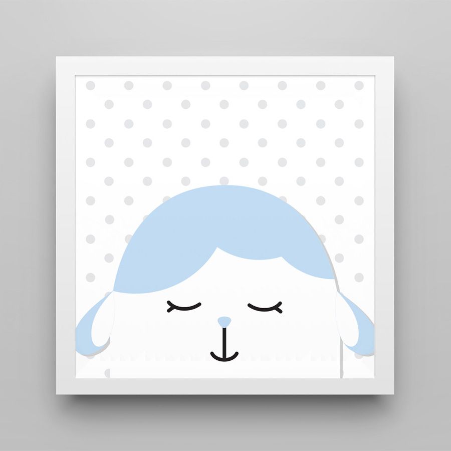 Quadro Amiguinho Carneirinho Azul Bebê/Branco 38cm