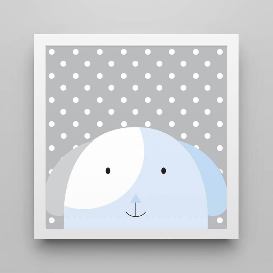 Quadro Amiguinho Cachorrinho Azul Bebê/Branco 38cm