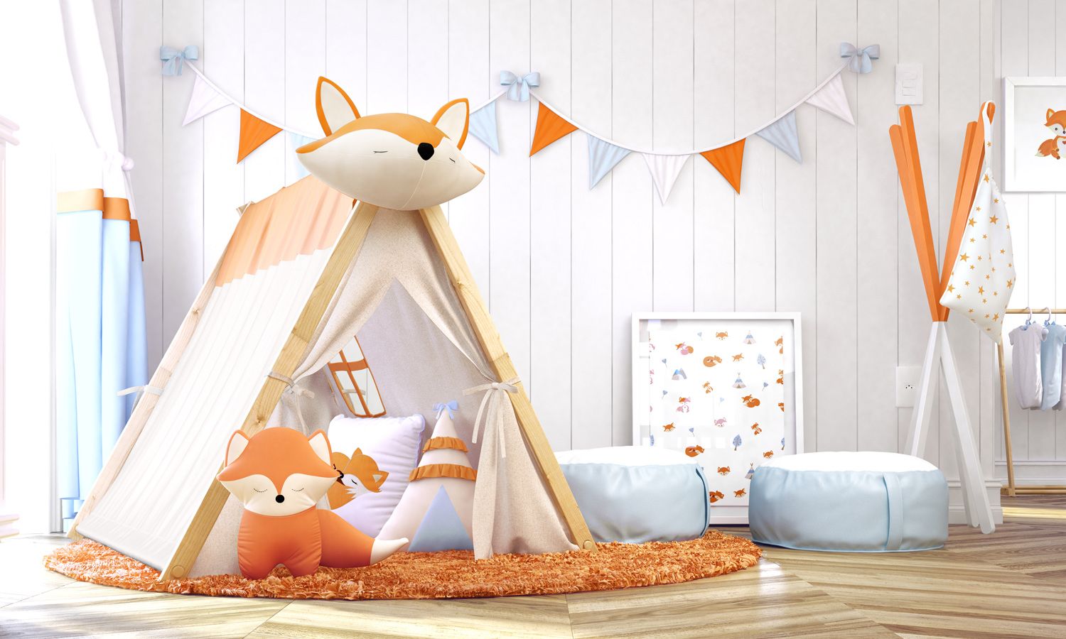 Cabana Quarto de Bebê Raposinha Laranja