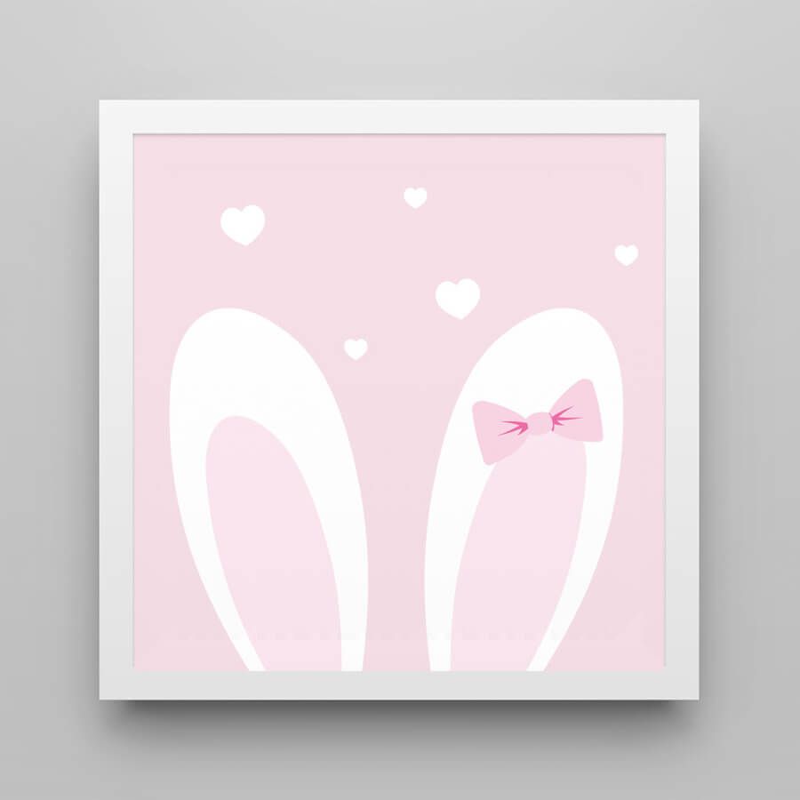 Quadro Amiguinha Orelhinhas Rosa/Branco 38cm