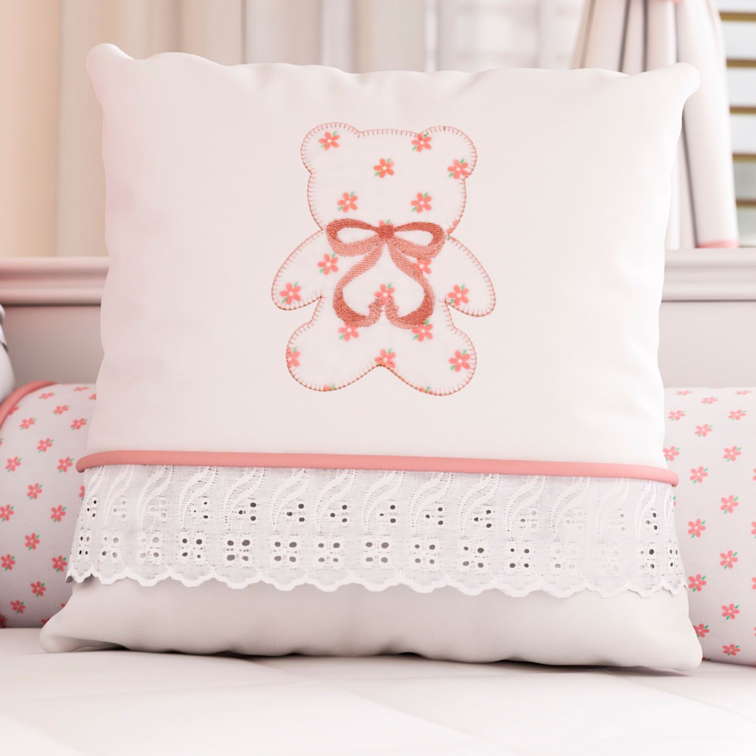 Almofada Bordada Sophia Rosé 38cm