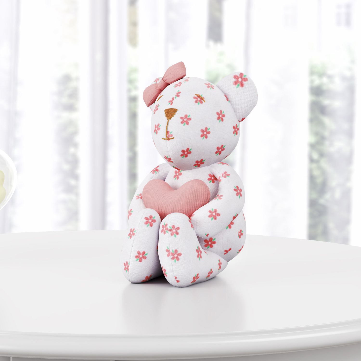 Ursinha Floral com Coração Rosé 15cm