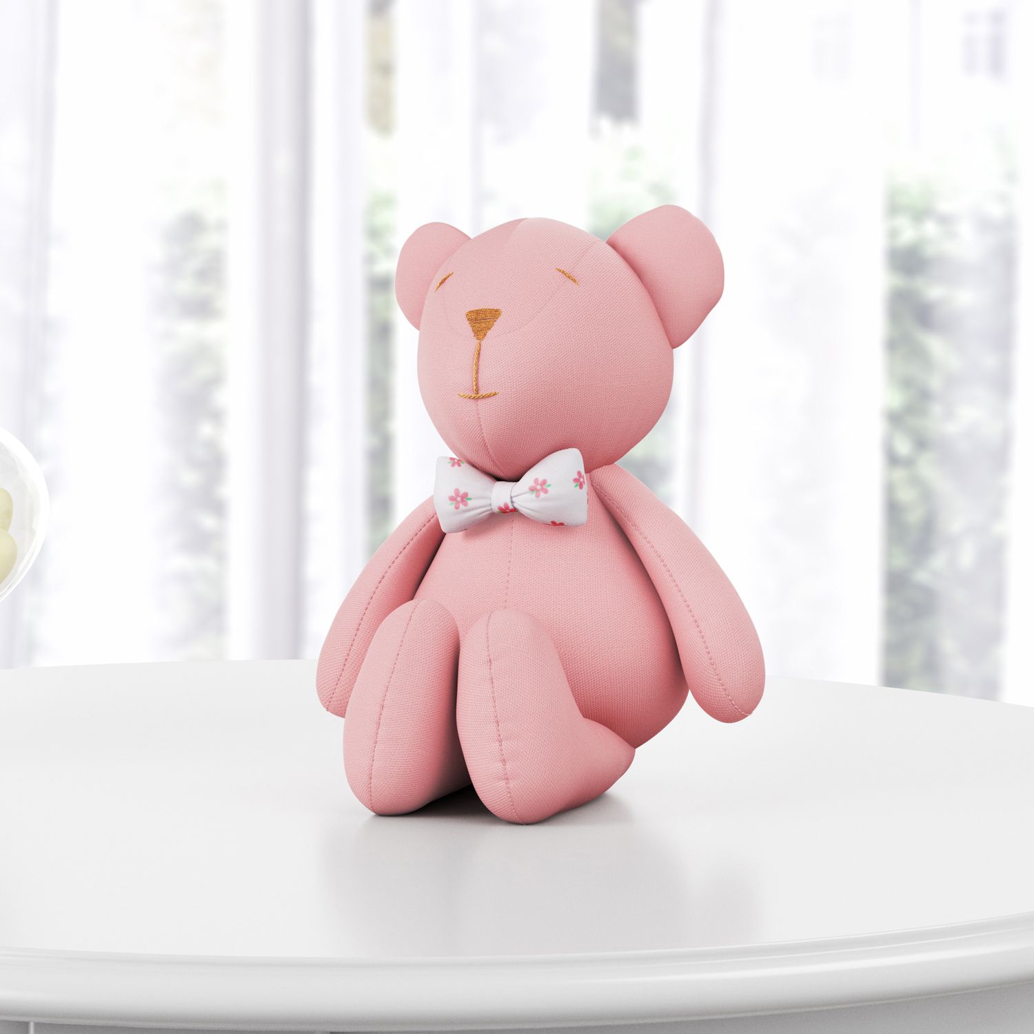 Ursinha Rosa com Laço Floral 15cm