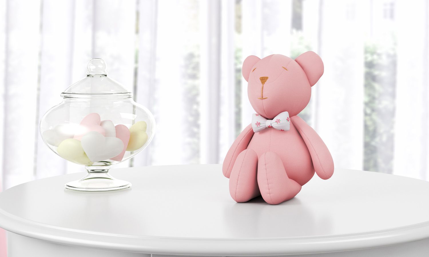 Ursinha Rosa com Laço Floral 15cm