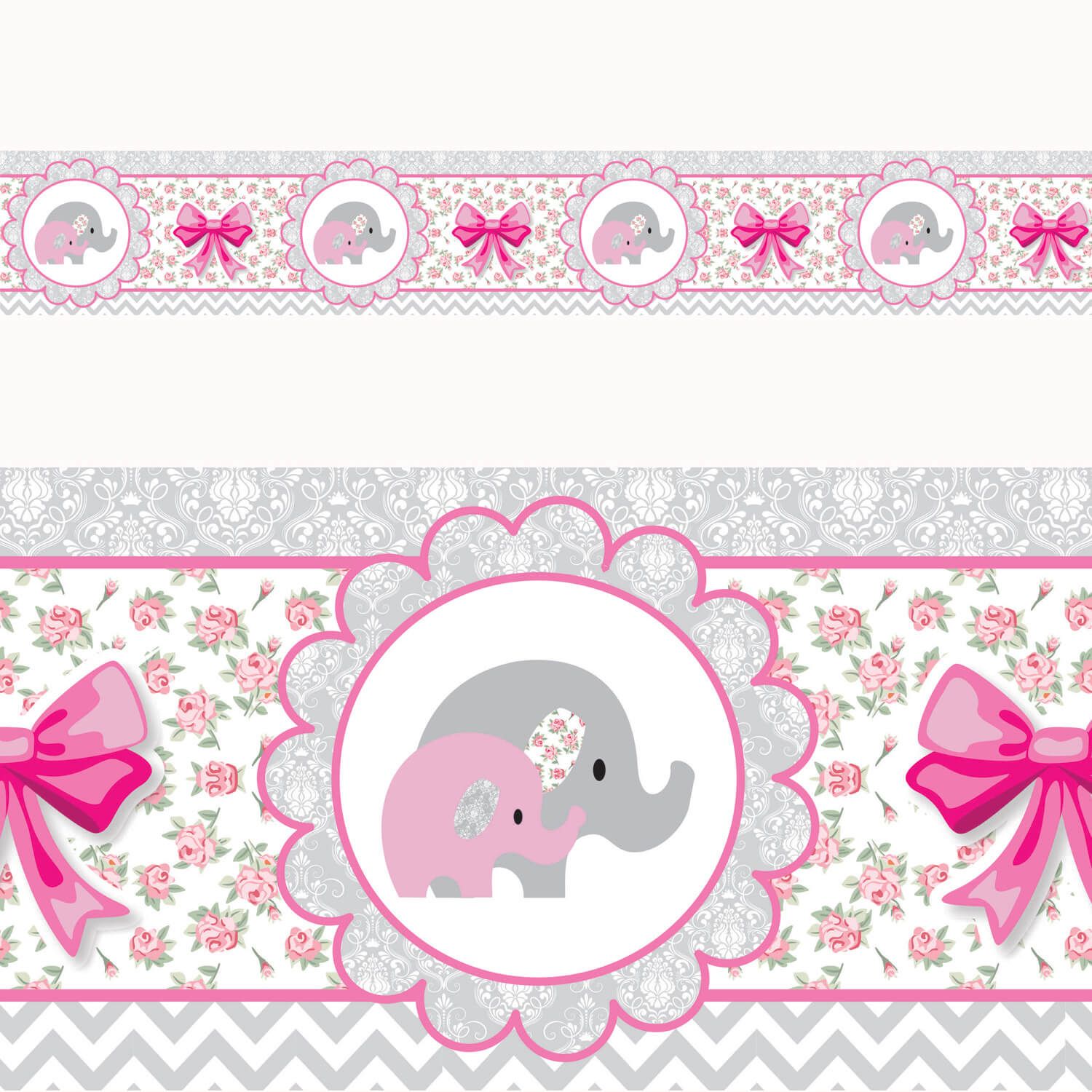 Faixa Adesiva de Parede Elefantinhos Rosa