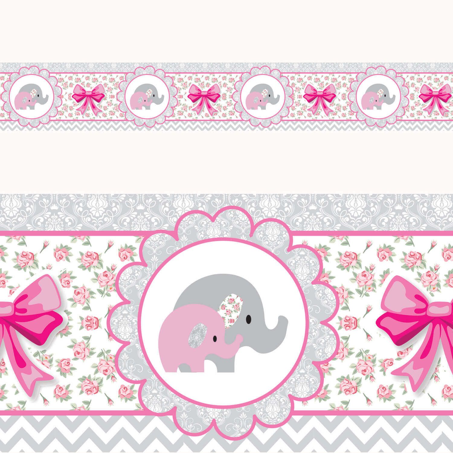 Faixa Adesiva de Parede Elefantinhos Rosa