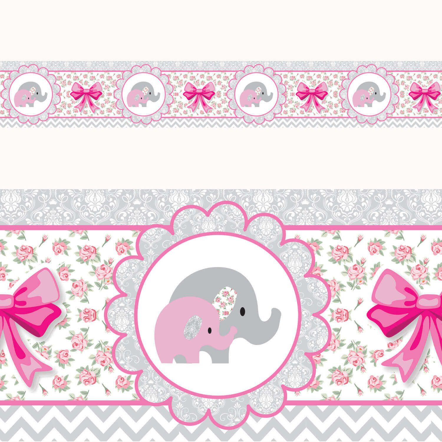 Faixa Adesiva de Parede Elefantinhos Rosa