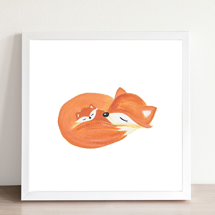 Quadro Aquarela Raposinha Laranja 38cm