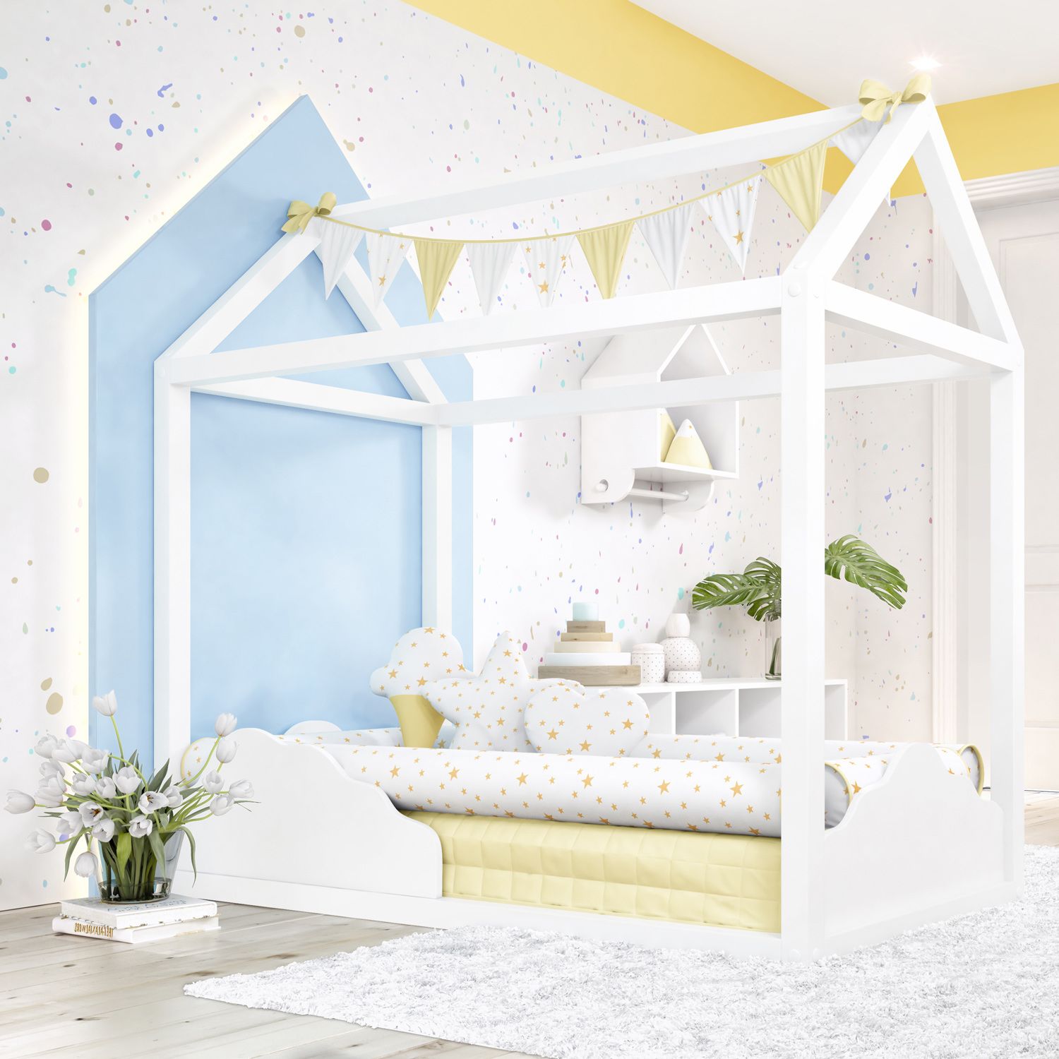 Cama Casinha Montessoriana Branco Nuvem