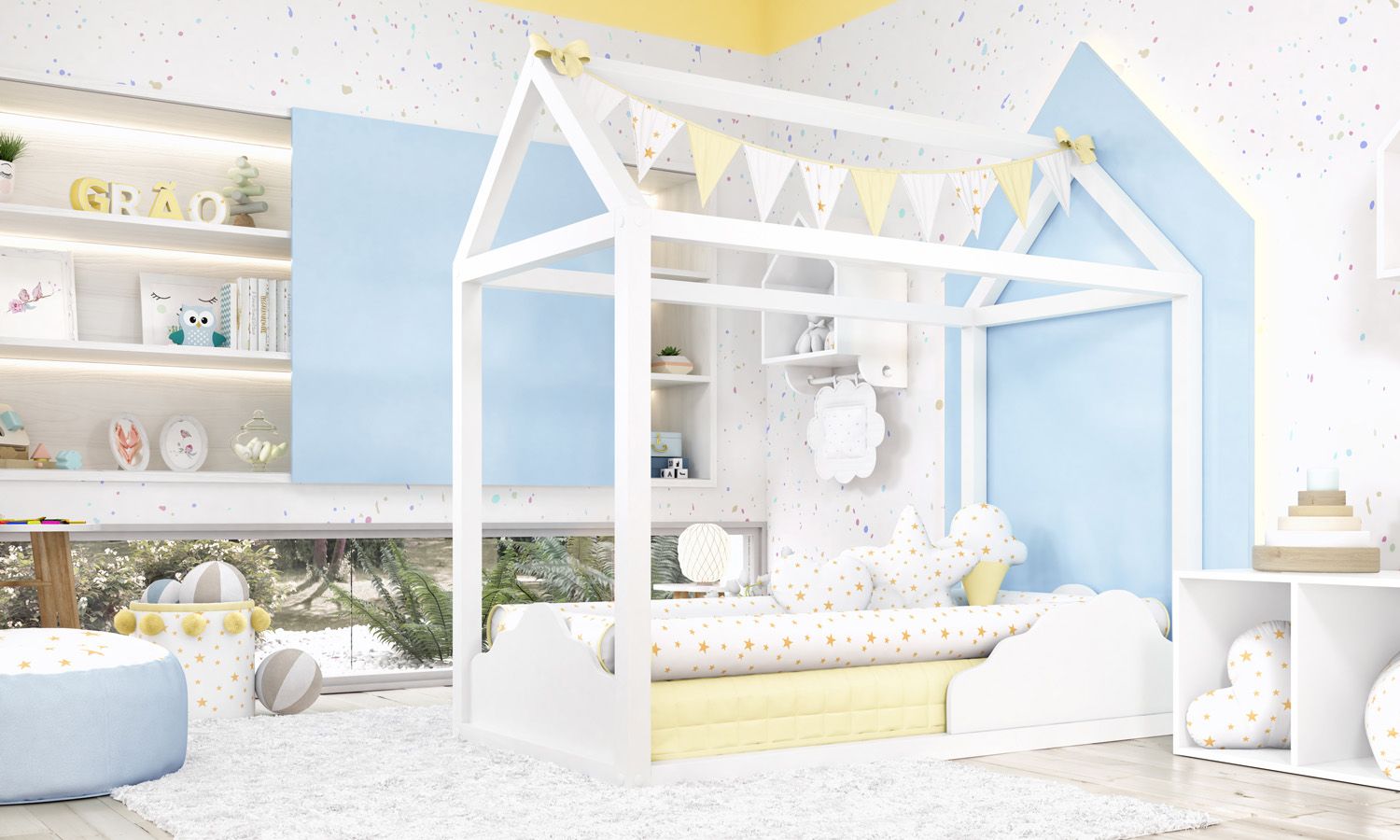 Cama Casinha Montessoriana Branco Nuvem