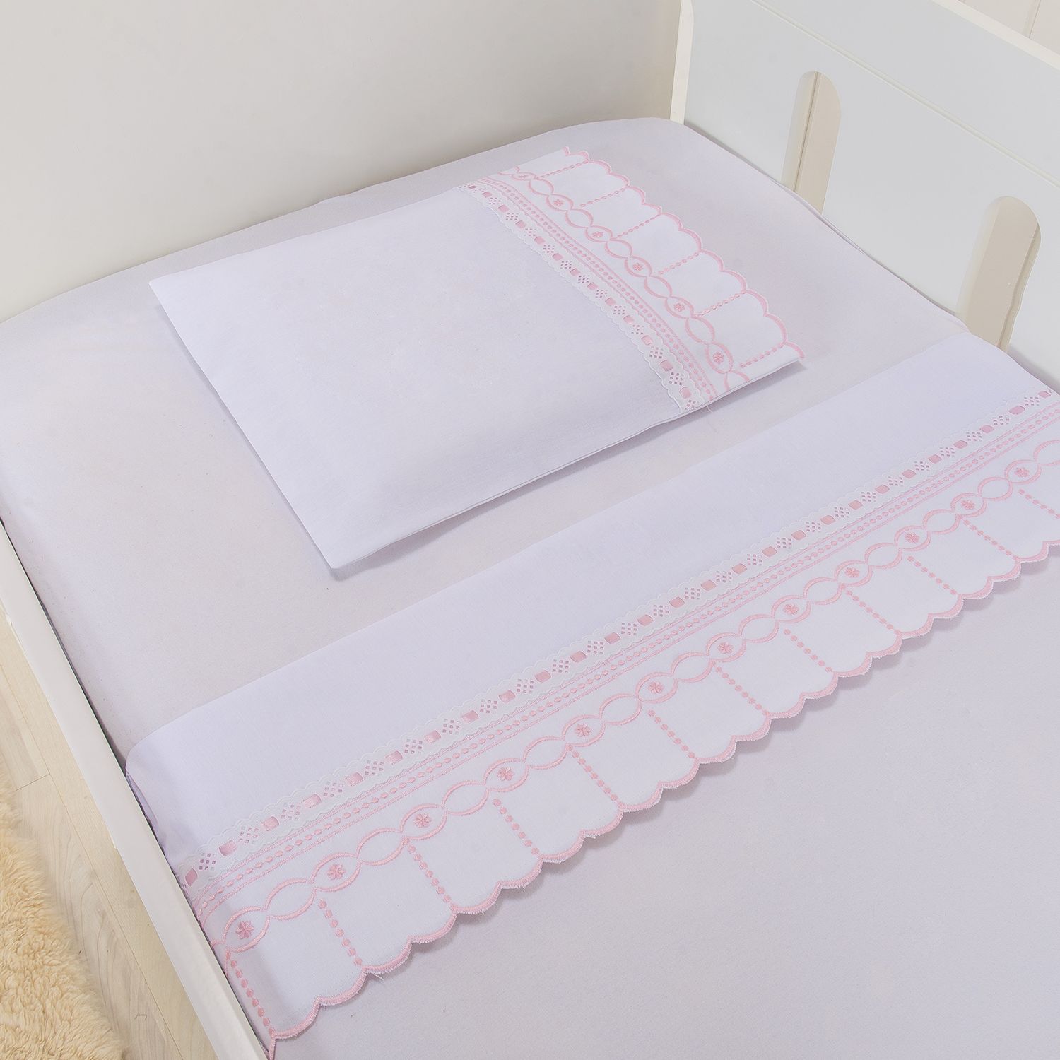 Jogo de Lençol Mini Berço Bico Flor Branco