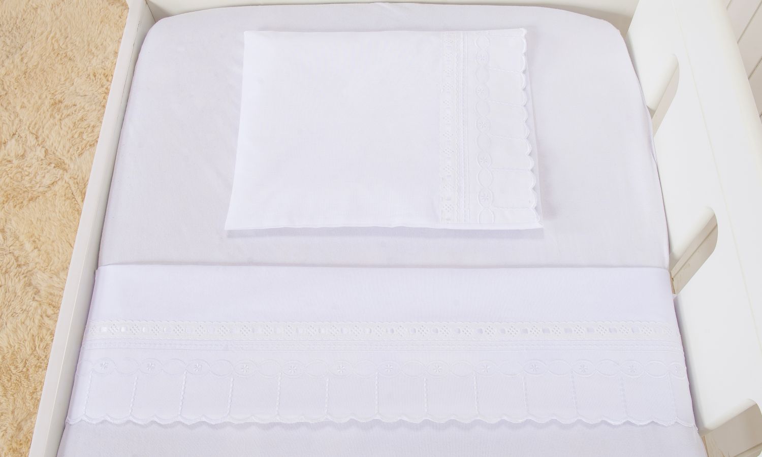 Jogo de Lençol Mini Berço Bico Flor Branco