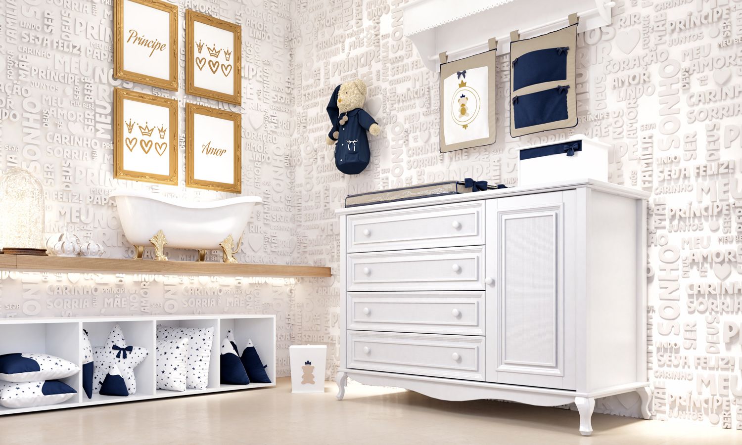 Porta Fraldas Varão Urso Teddy Realeza