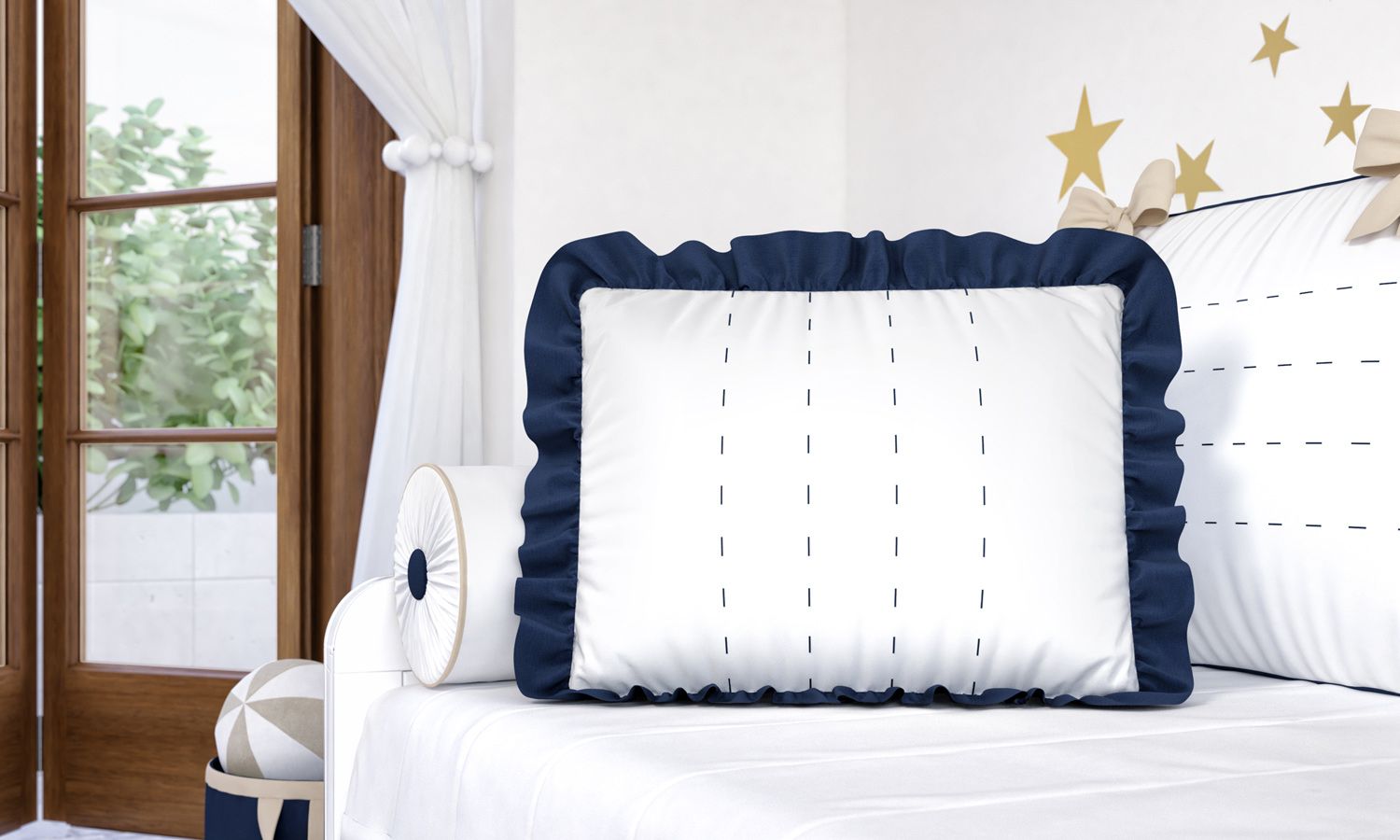 Almofada com Babado Azul Marinho 43cm