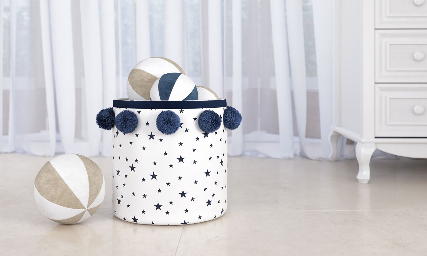 Cesto Organizador para Brinquedos Estrelas Pompom 35cm