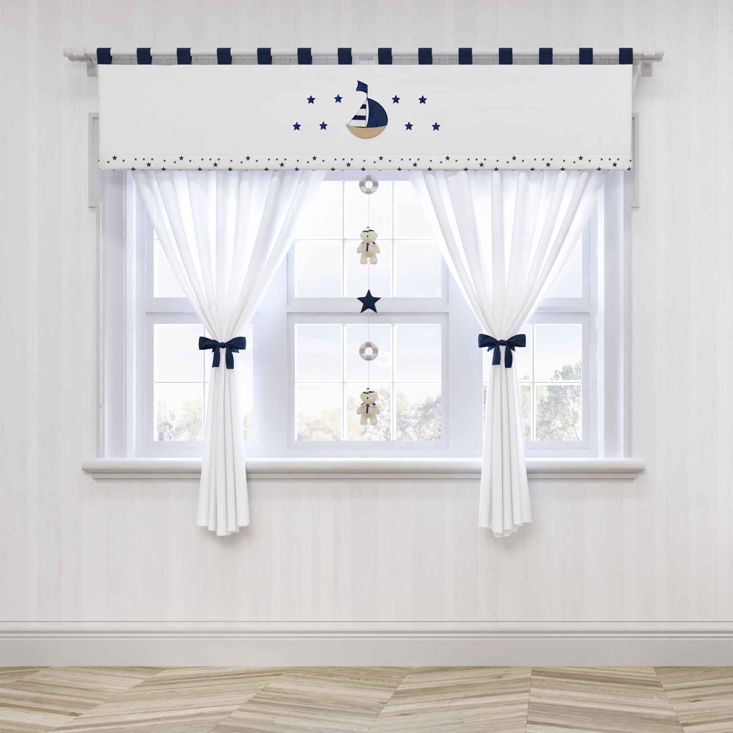 Cortina Urso Marinheiro Azul 1,50m