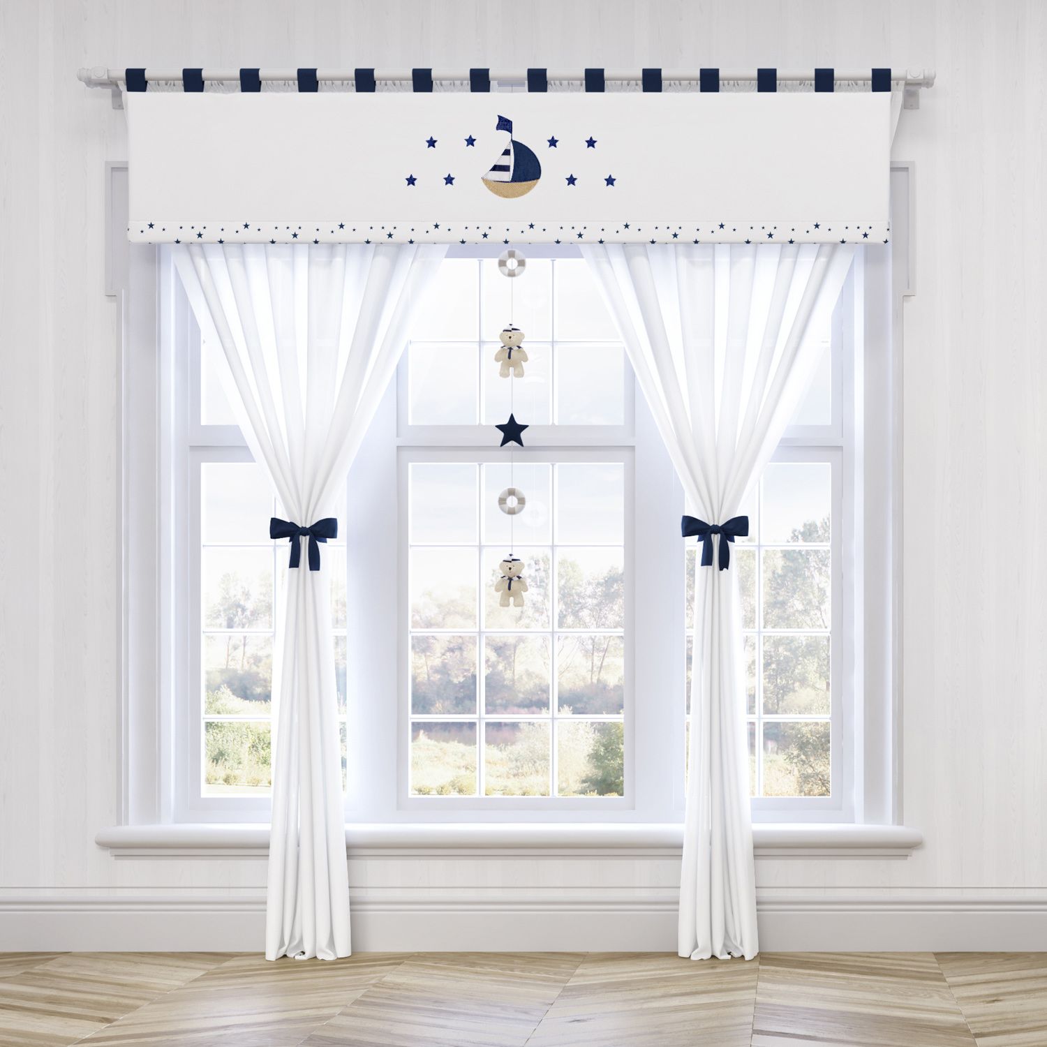 Cortina Urso Marinheiro Azul 1,50m