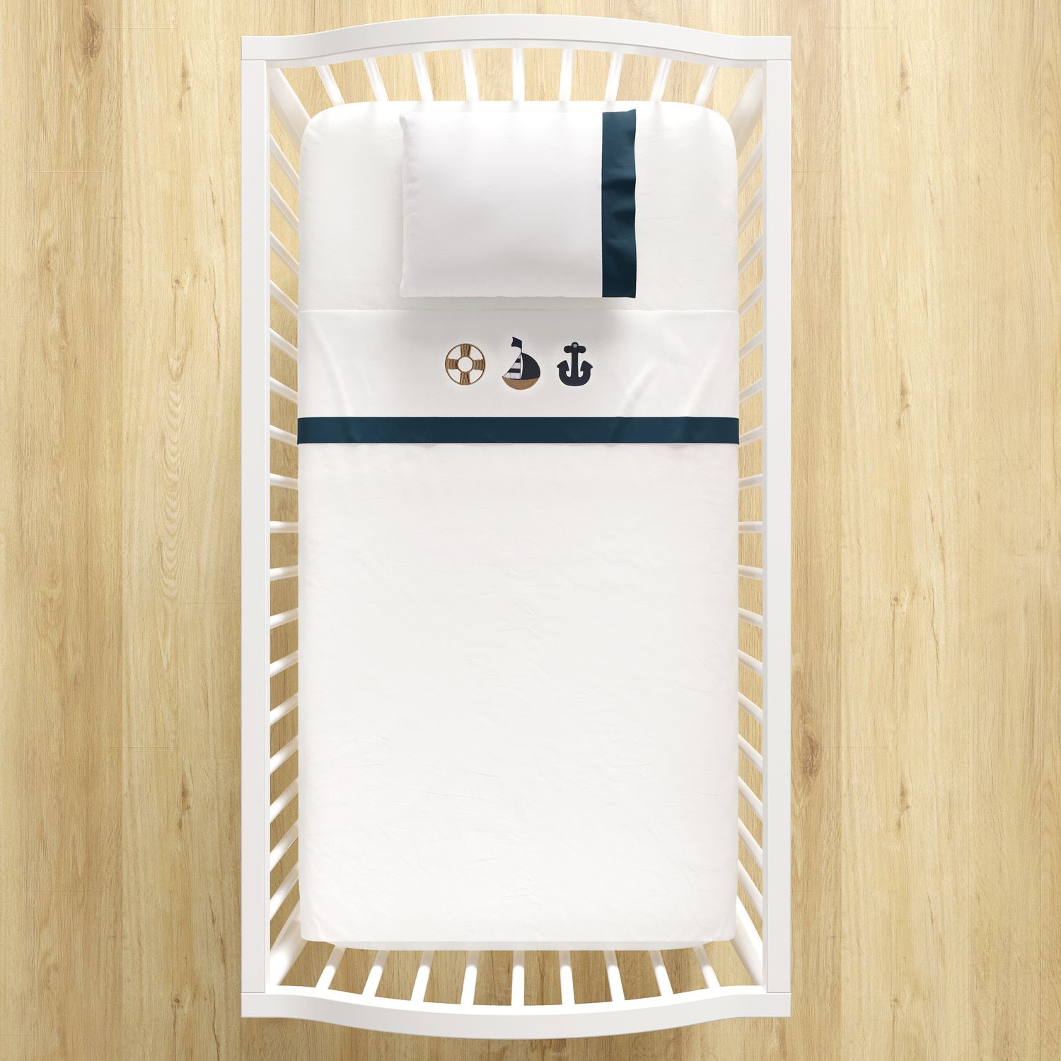 Jogo de Lençol Berço Bordado Marinheiro 3 peças