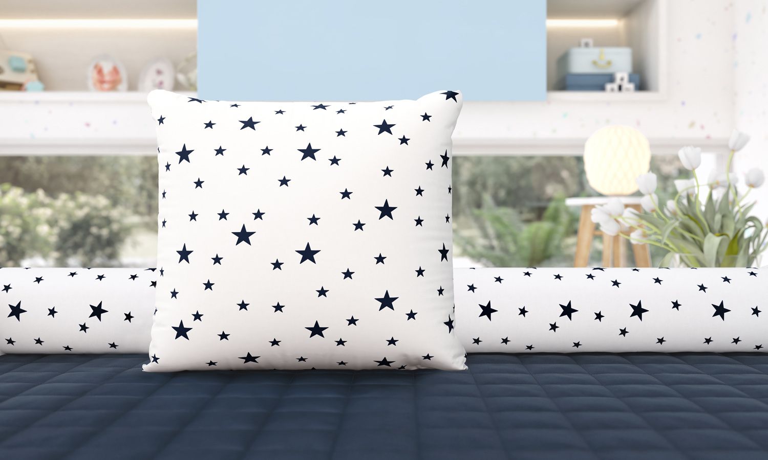 Almofada Quadrada Estrelinhas Amarelo 38cm