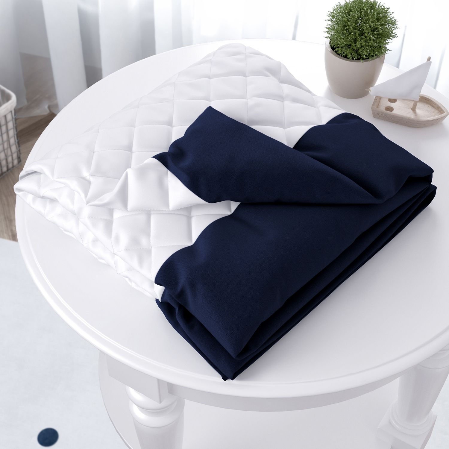 Edredom de Berço Matelado Branco/Azul Marinho