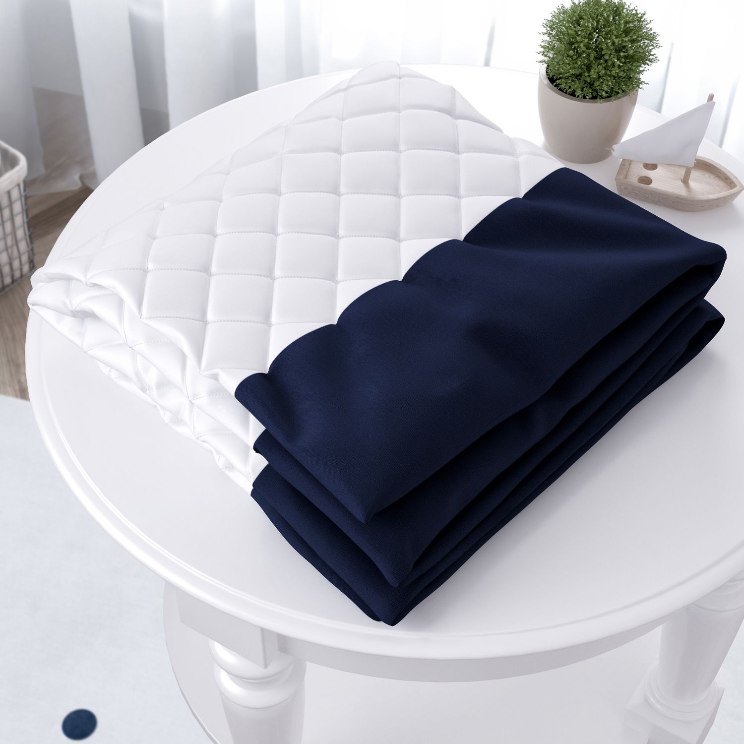 Edredom de Berço Matelado Branco/Azul Marinho