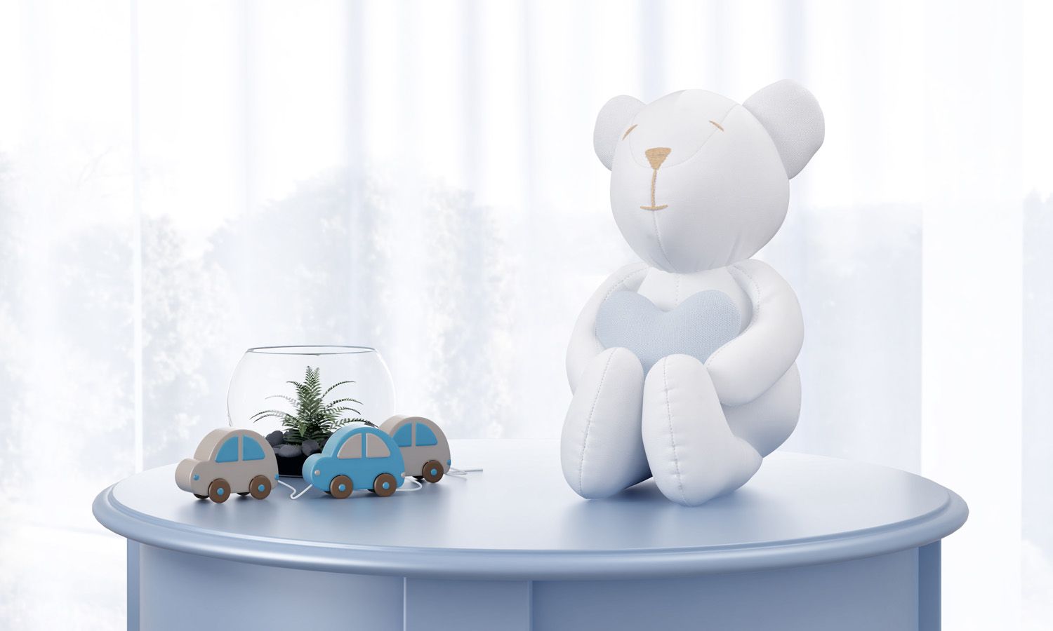 Urso Branco com Coração Azul 42cm