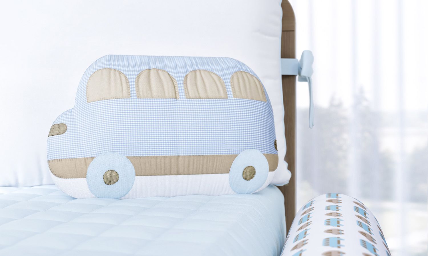 Almofada Ônibus Xadrez Azul 37cm