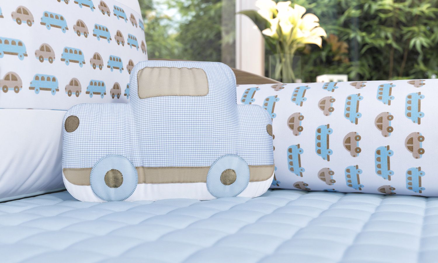 Almofada Caminhonete Xadrez Azul 30cm