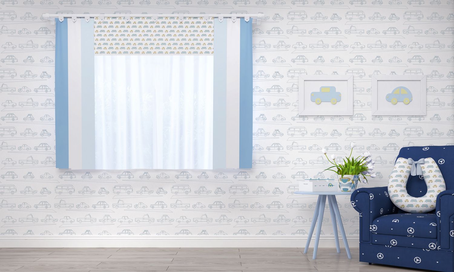 Cortina Carrinhos Amarelo 1,50m