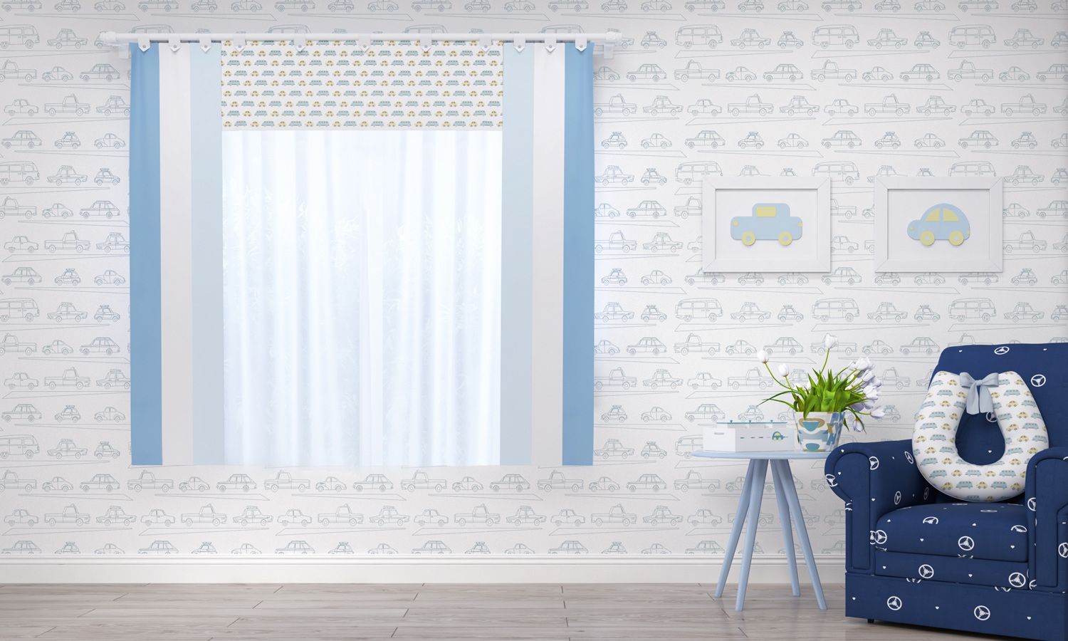 Cortina Carrinhos Amarelo 1,50m