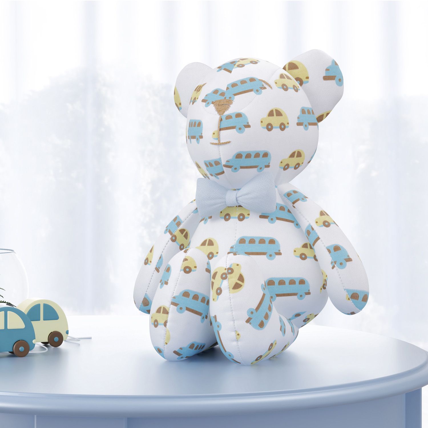 Urso Azul Marinho e Cinza Carrinhos com Gravata 42cm