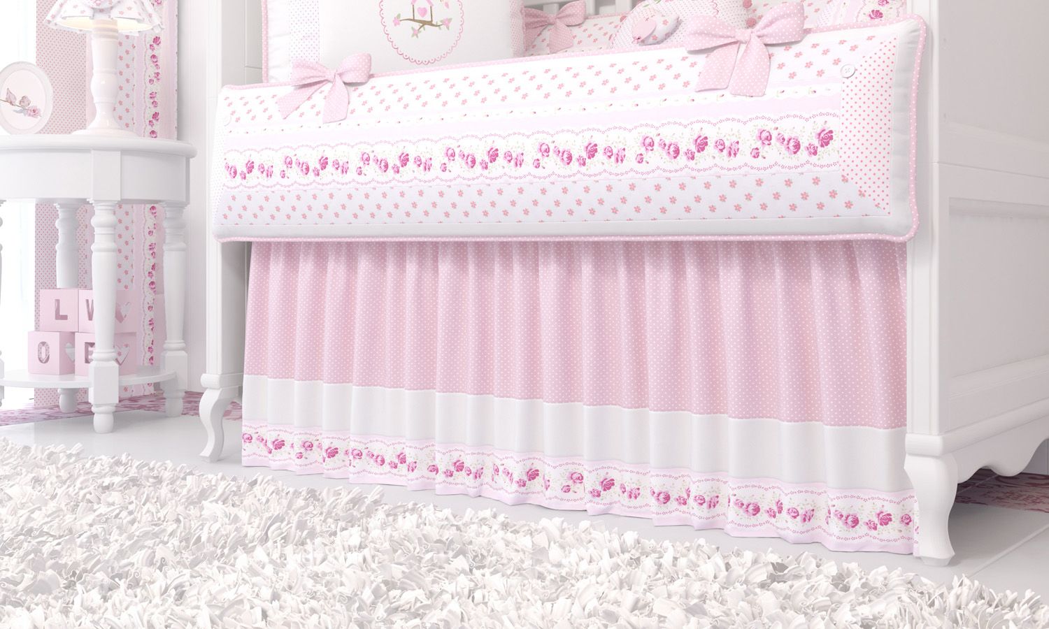 Kit Berço Patchwork Rosa