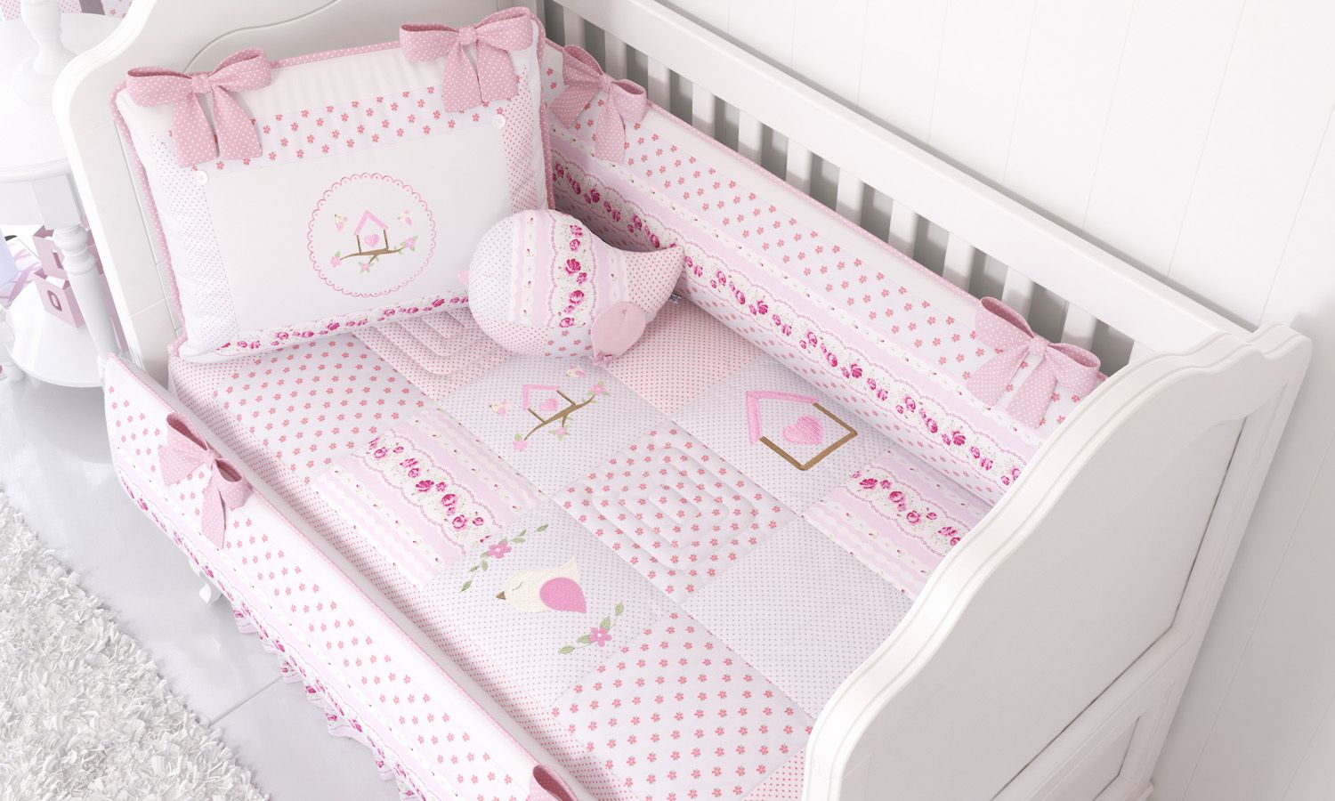 Kit Berço Patchwork Rosa