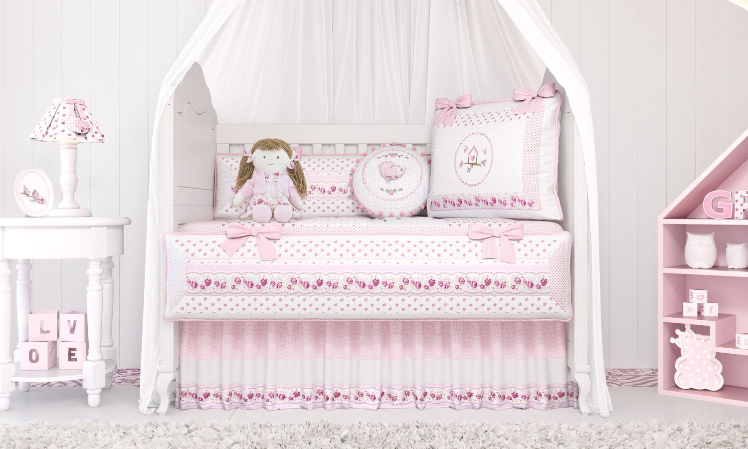 Kit Berço Patchwork Rosa