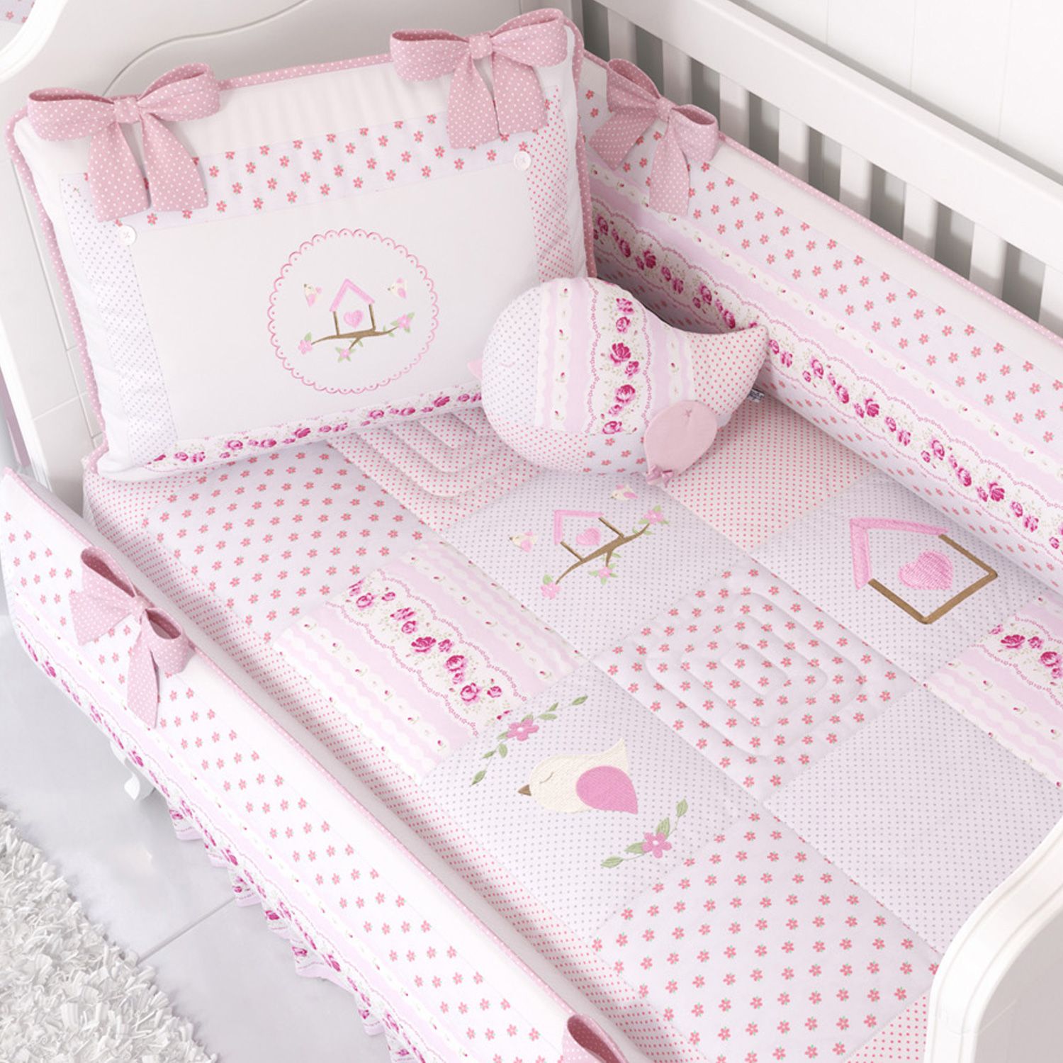 Kit Berço Patchwork Rosa
