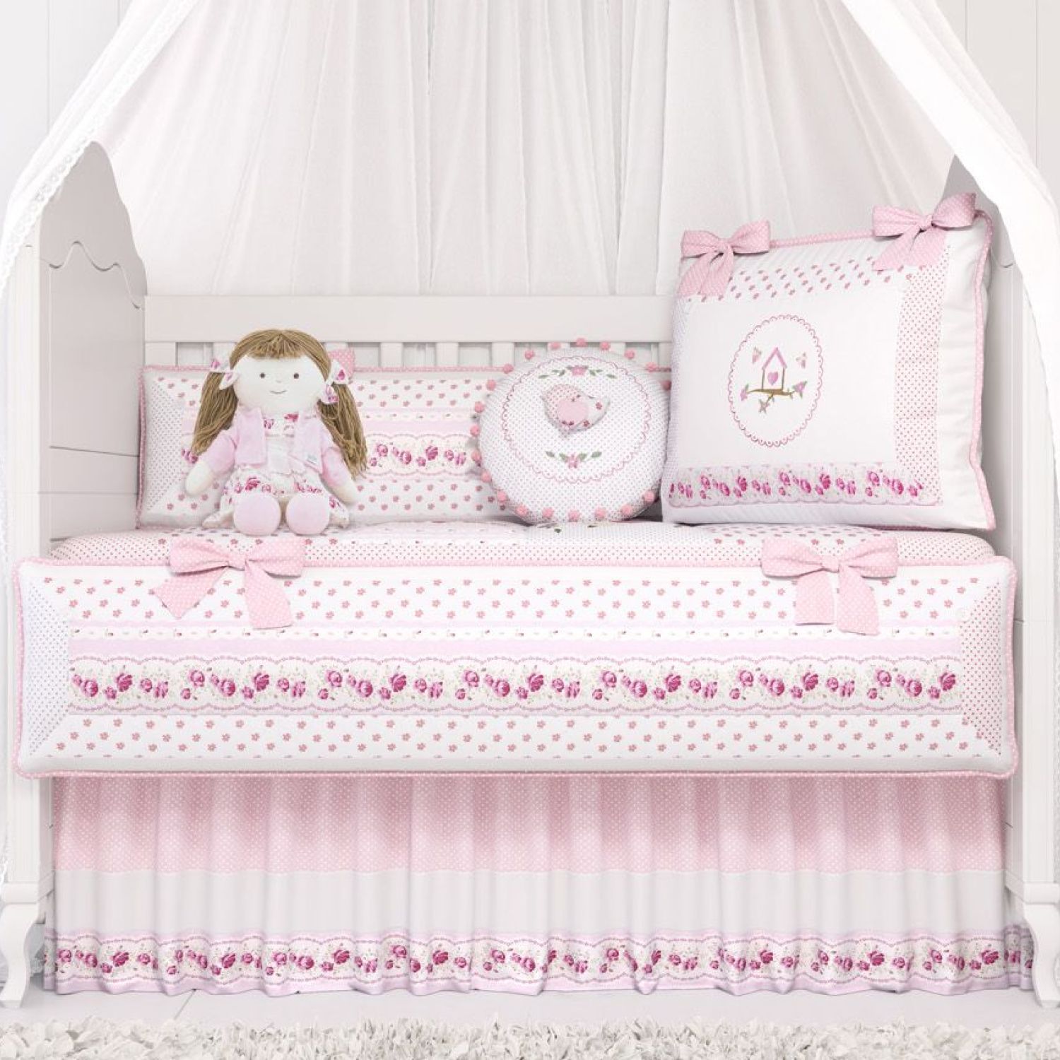 Kit Berço Patchwork Rosa